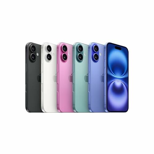 Cinco iPhones 15 en diferentes colores.