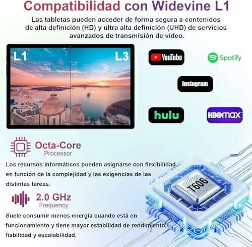 Compatibilidad de tabletas con Widevine L1 y servicios de transmisión.